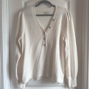 LOFT Cream V-Neck Sweater Classic Knit